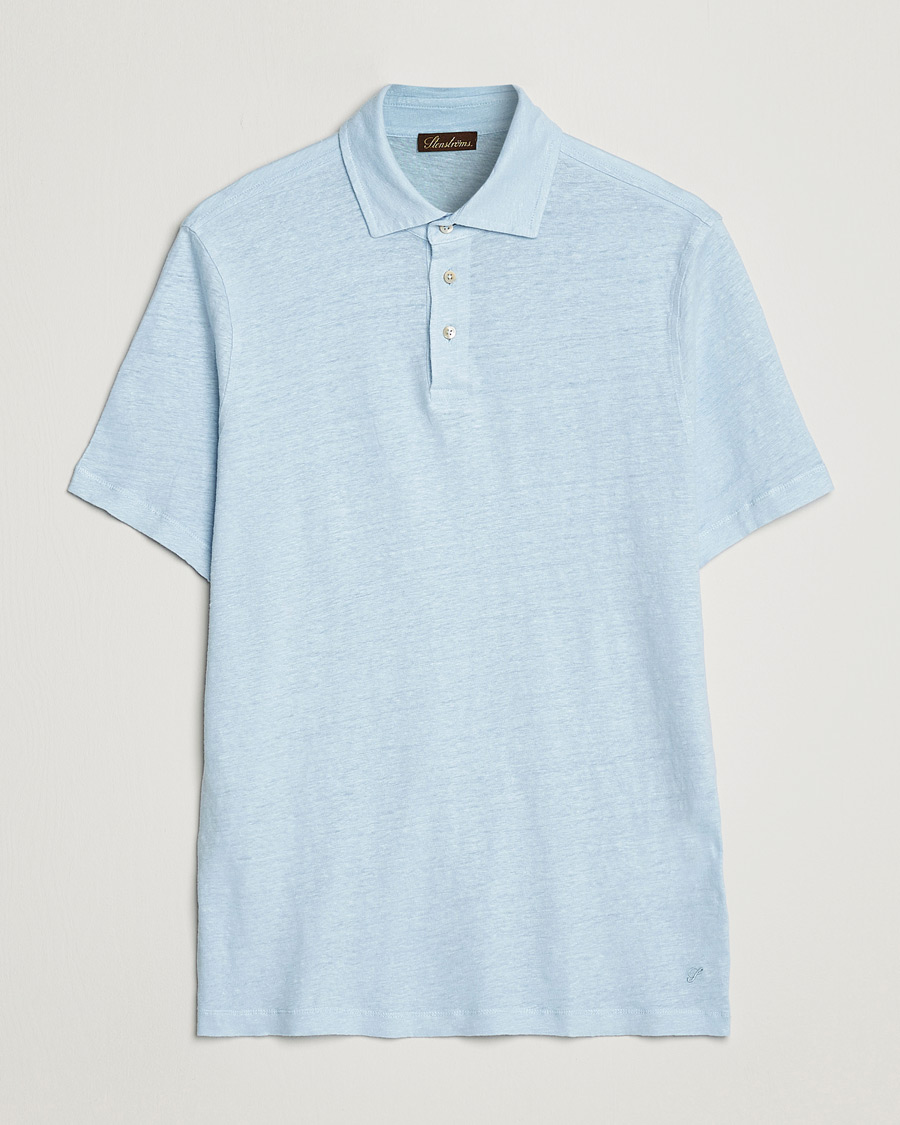 Heren | Polo's | Stenströms | Linen Polo Shirt Light Blue