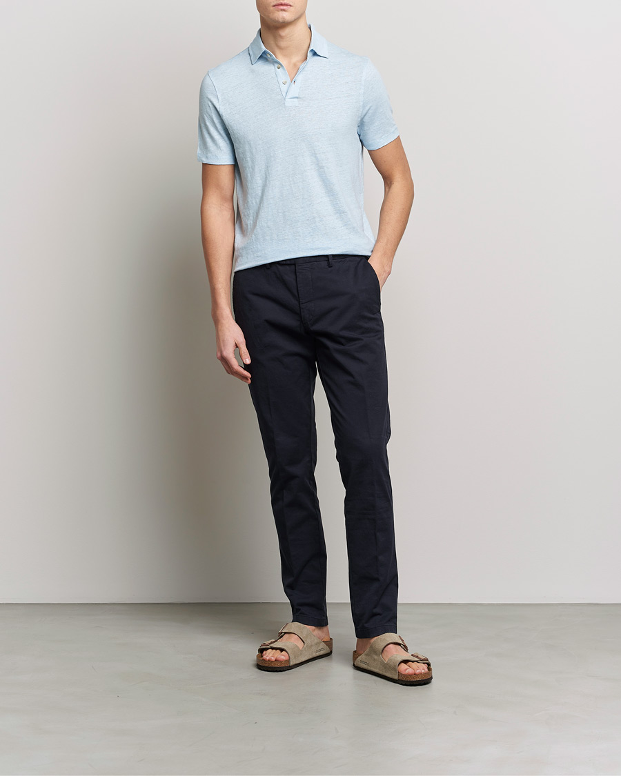 Heren | Polo's | Stenströms | Linen Polo Shirt Light Blue