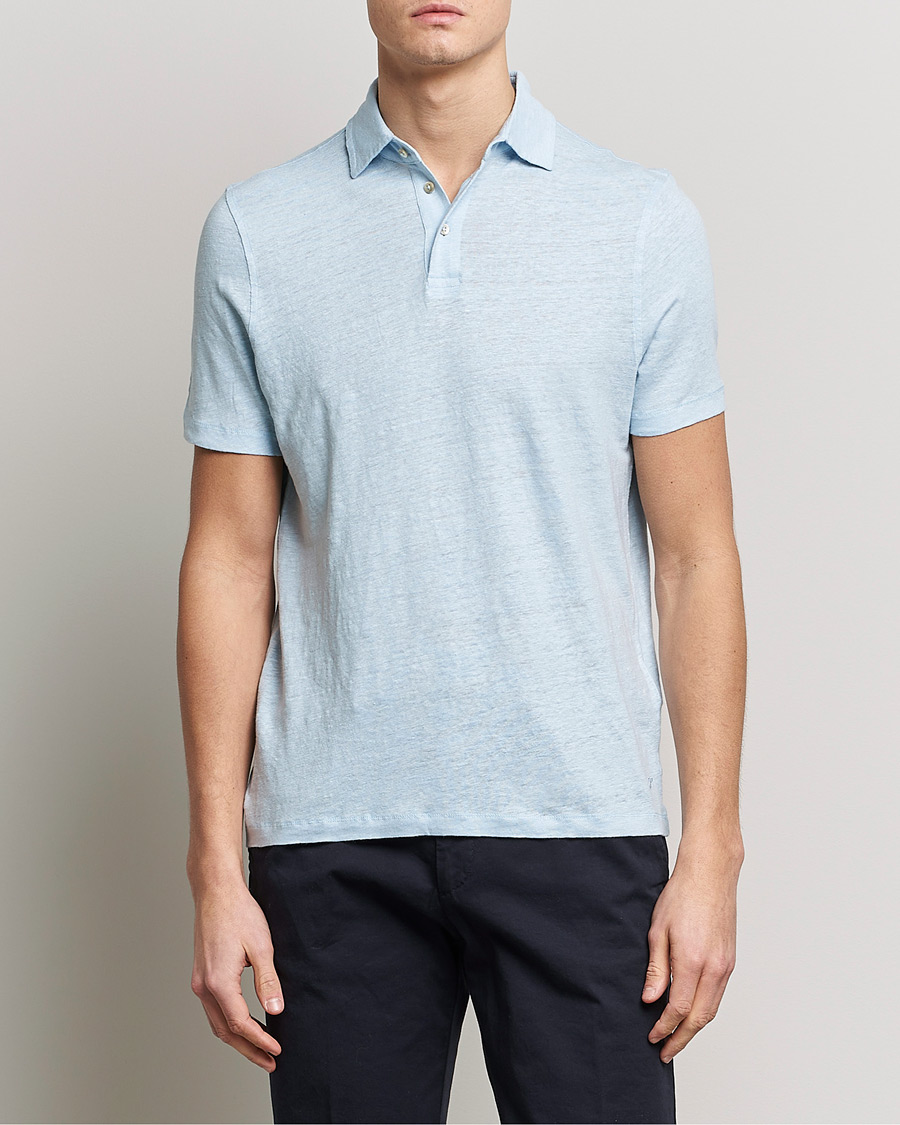 Heren | Polo's | Stenströms | Linen Polo Shirt Light Blue