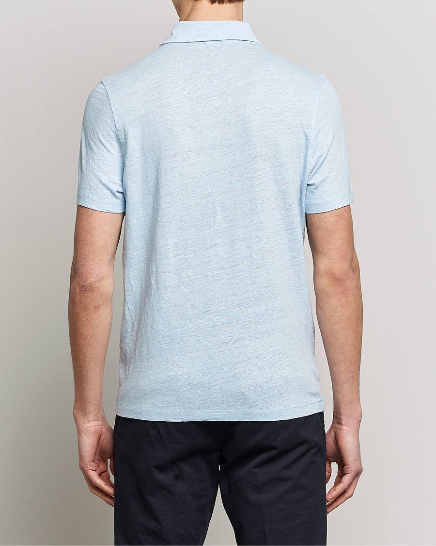 Heren | Polo's | Stenströms | Linen Polo Shirt Light Blue