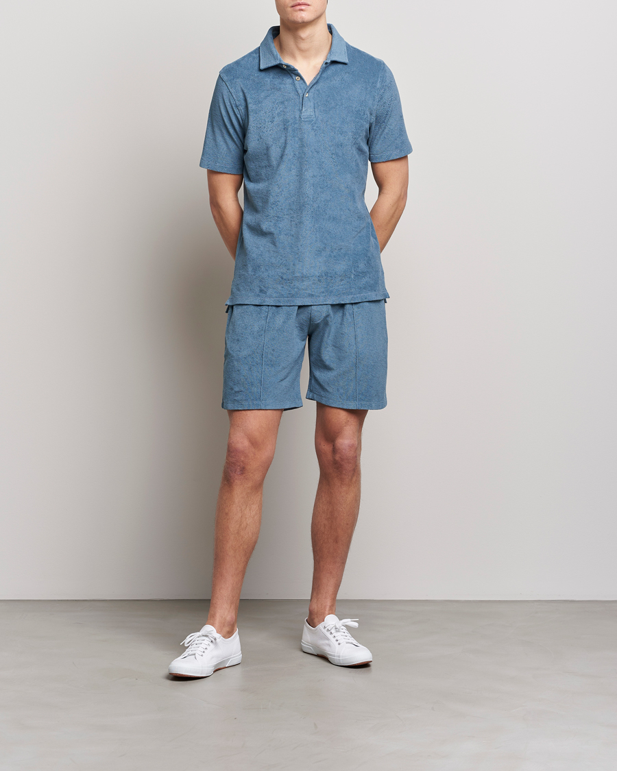 Homme | Polos | Stenströms | Terry Cotton Poloshirt Petrol Blue