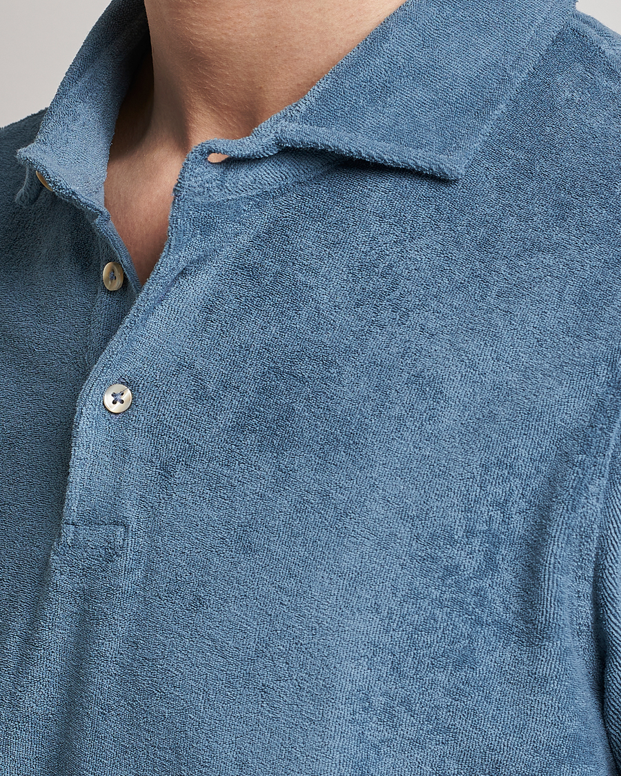 Homme | Polos | Stenströms | Terry Cotton Poloshirt Petrol Blue