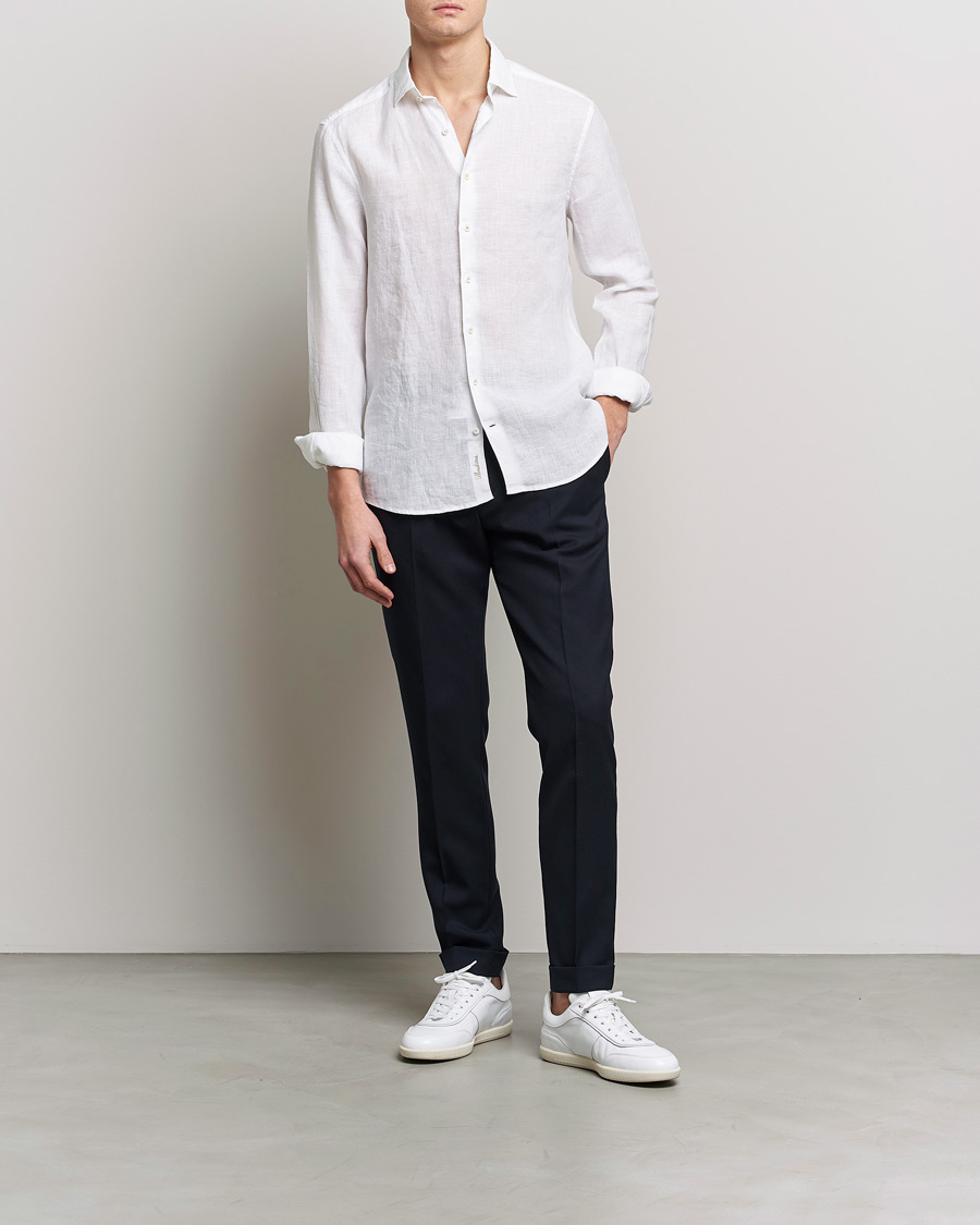 Heren | Overhemden | Stenströms | Slimline Cut Away Linen Shirt White
