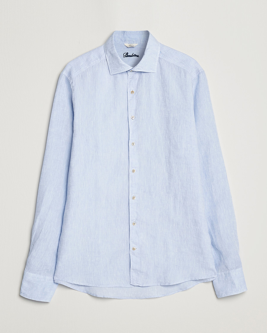 Homme | Chemises | Stenströms | Slimline Cut Away Linen Shirt Light Blue
