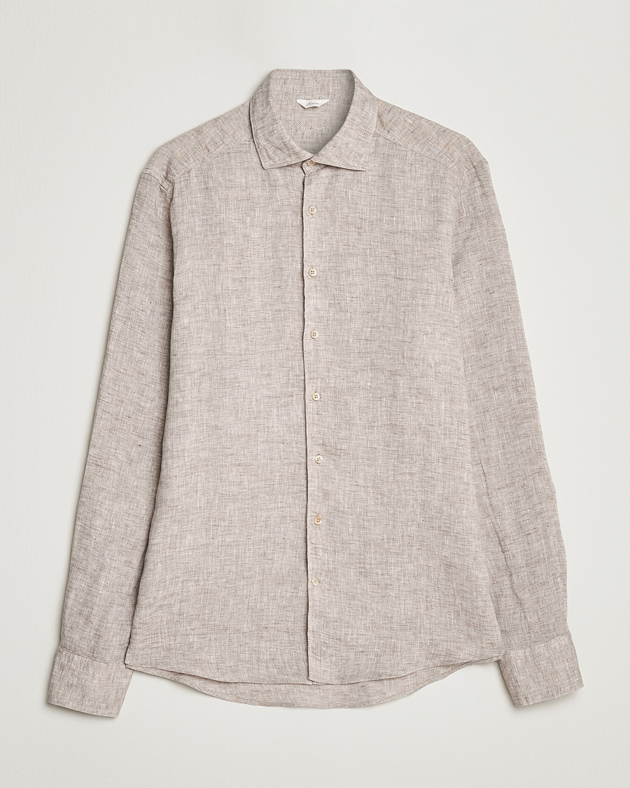 Homme | Chemises | Stenströms | Slimline Cut Away Linen Shirt Light Brown