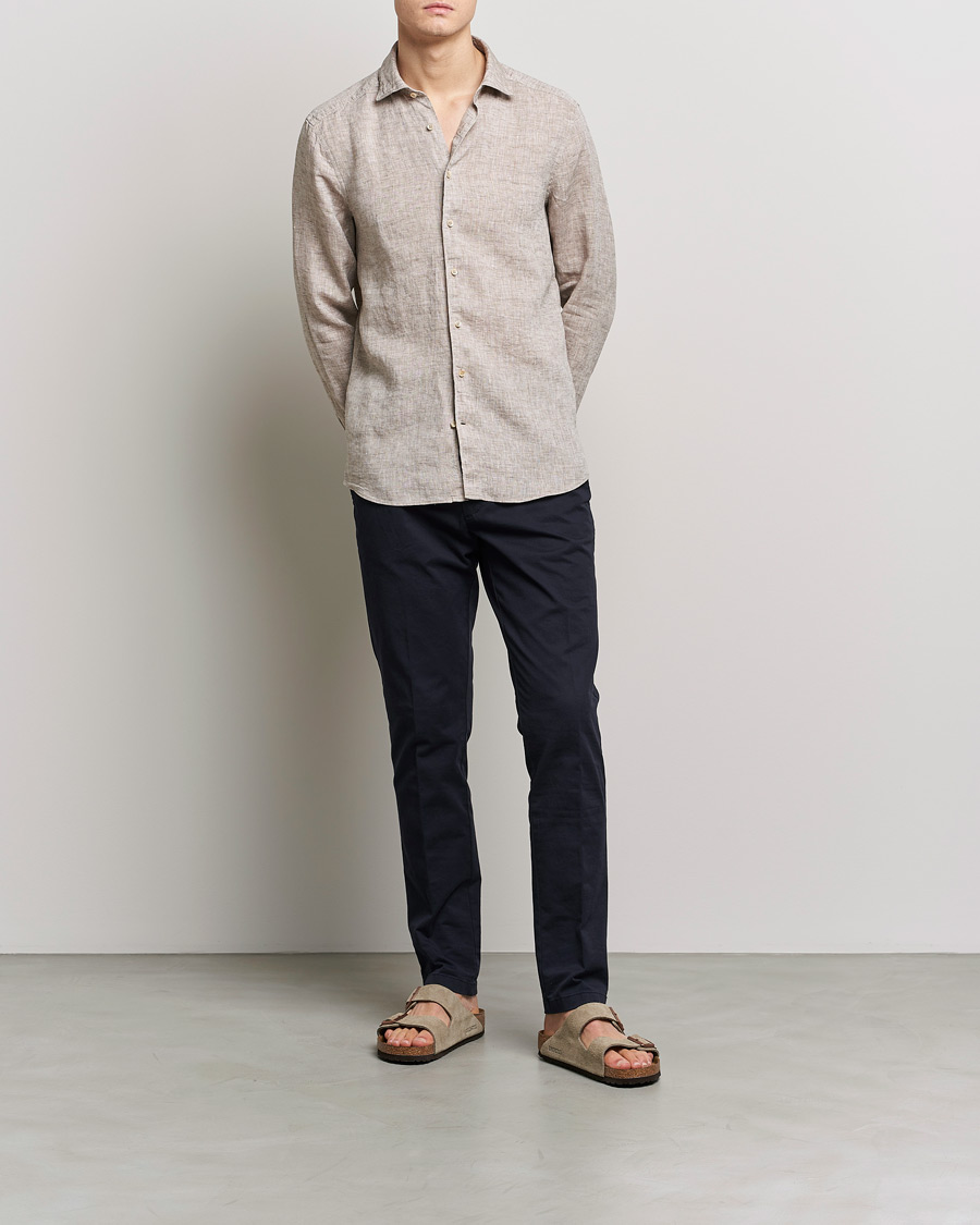 Homme | Chemises | Stenströms | Slimline Cut Away Linen Shirt Light Brown