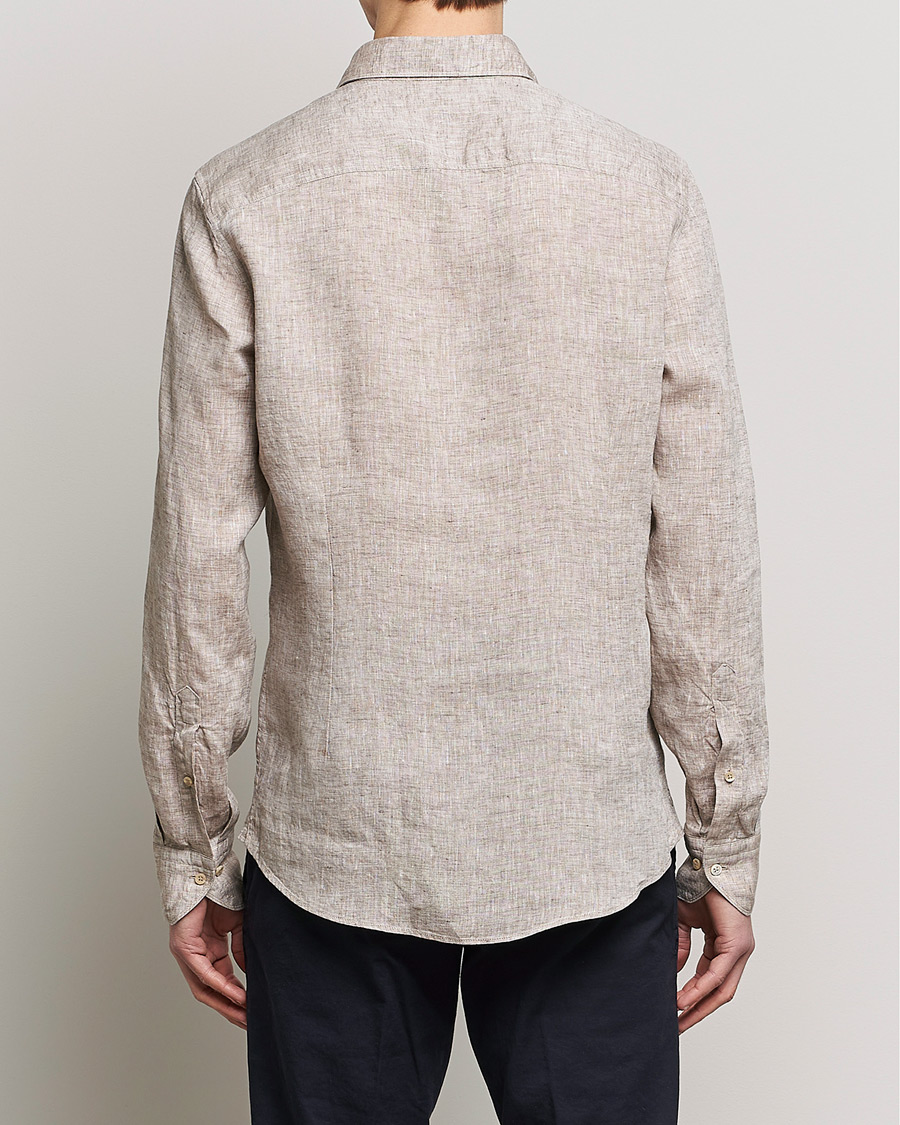 Homme | Chemises | Stenströms | Slimline Cut Away Linen Shirt Light Brown