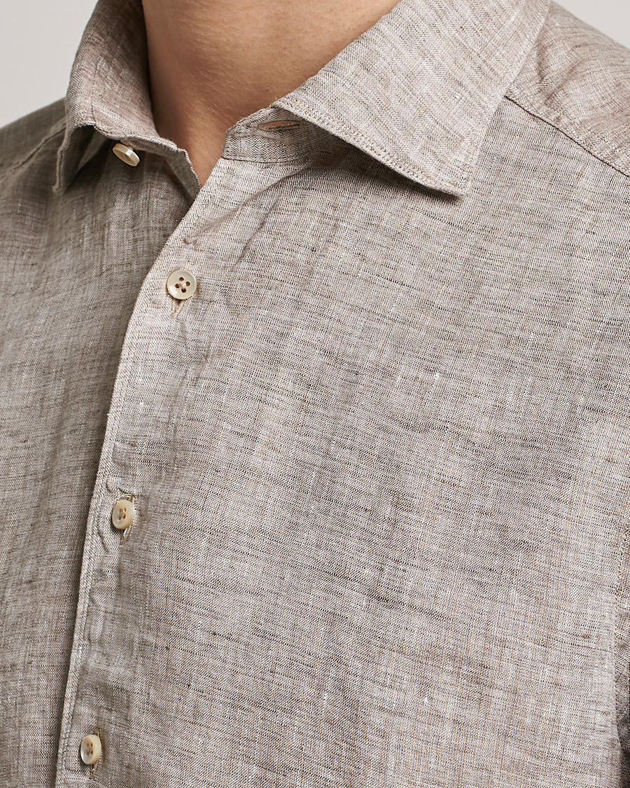 Homme | Chemises | Stenströms | Slimline Cut Away Linen Shirt Light Brown