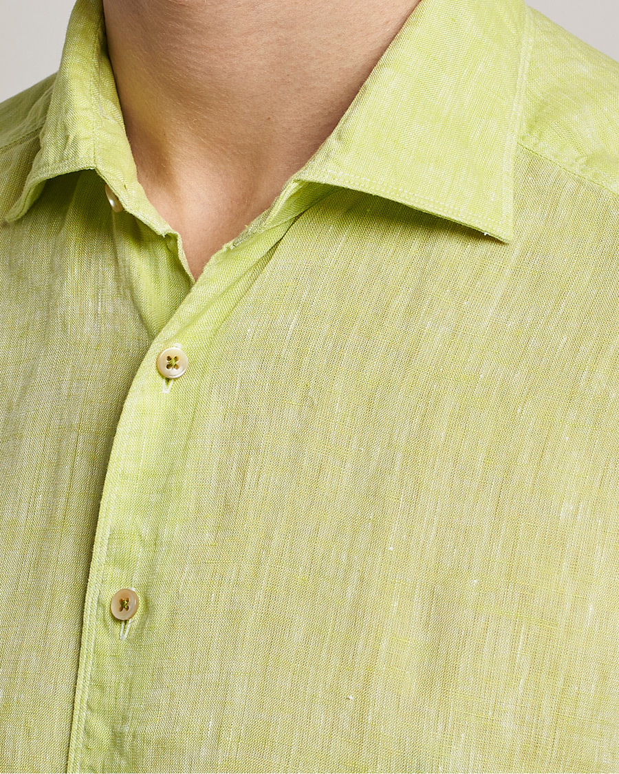 Homme | Chemises | Stenströms | Slimline Cut Away Linen Shirt Pistachio