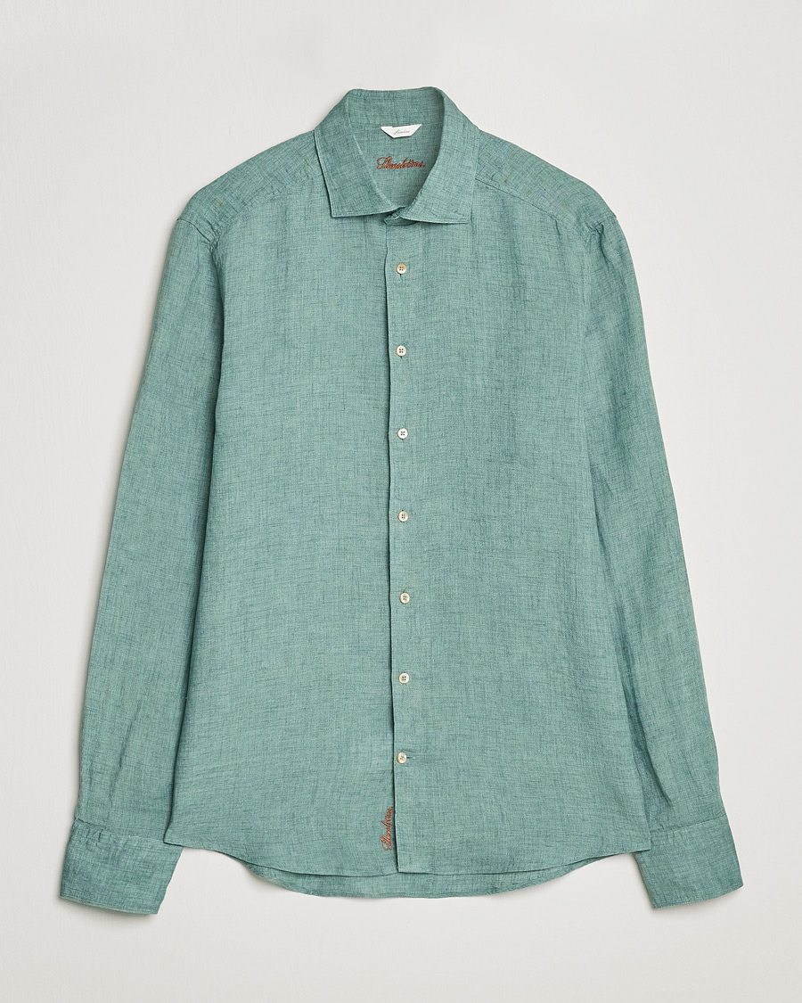 Heren | Overhemden | Stenströms | Slimline Cut Away Linen Shirt Deep Green