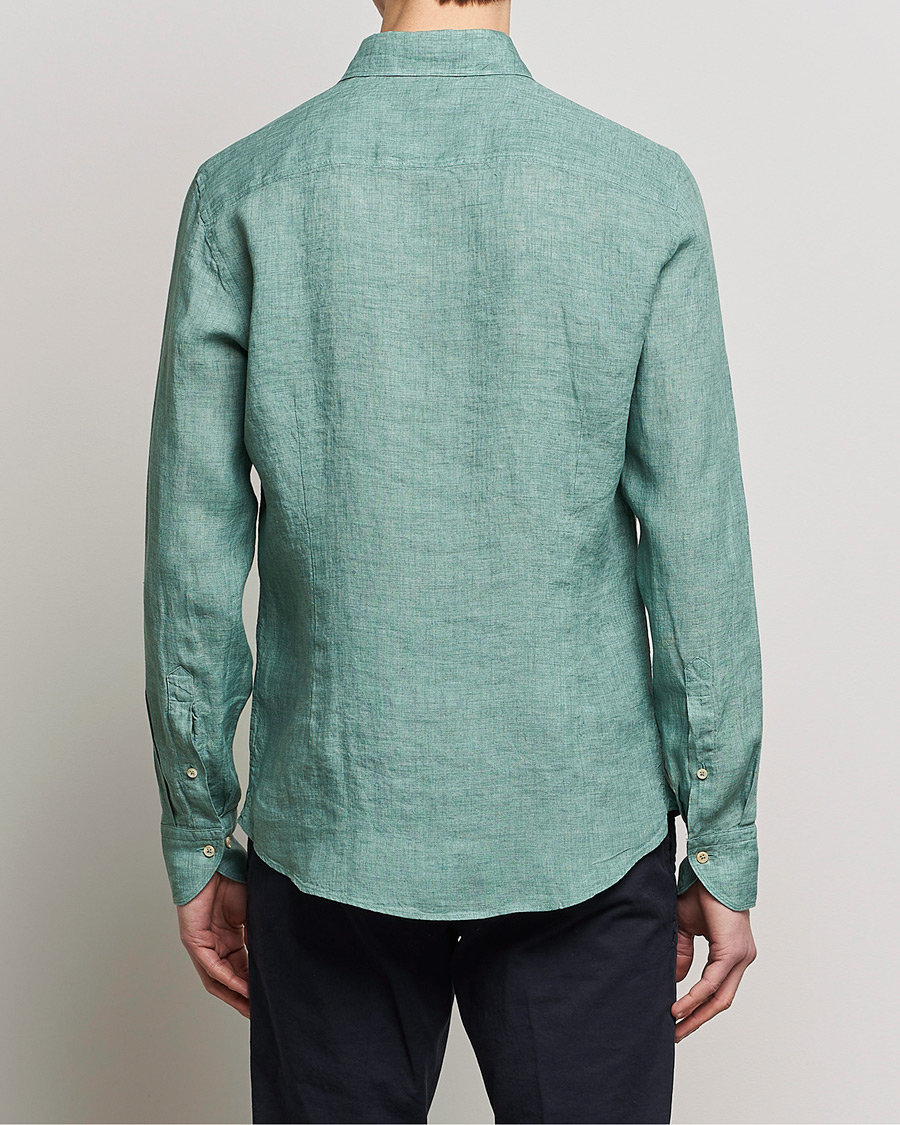 Heren | Overhemden | Stenströms | Slimline Cut Away Linen Shirt Deep Green