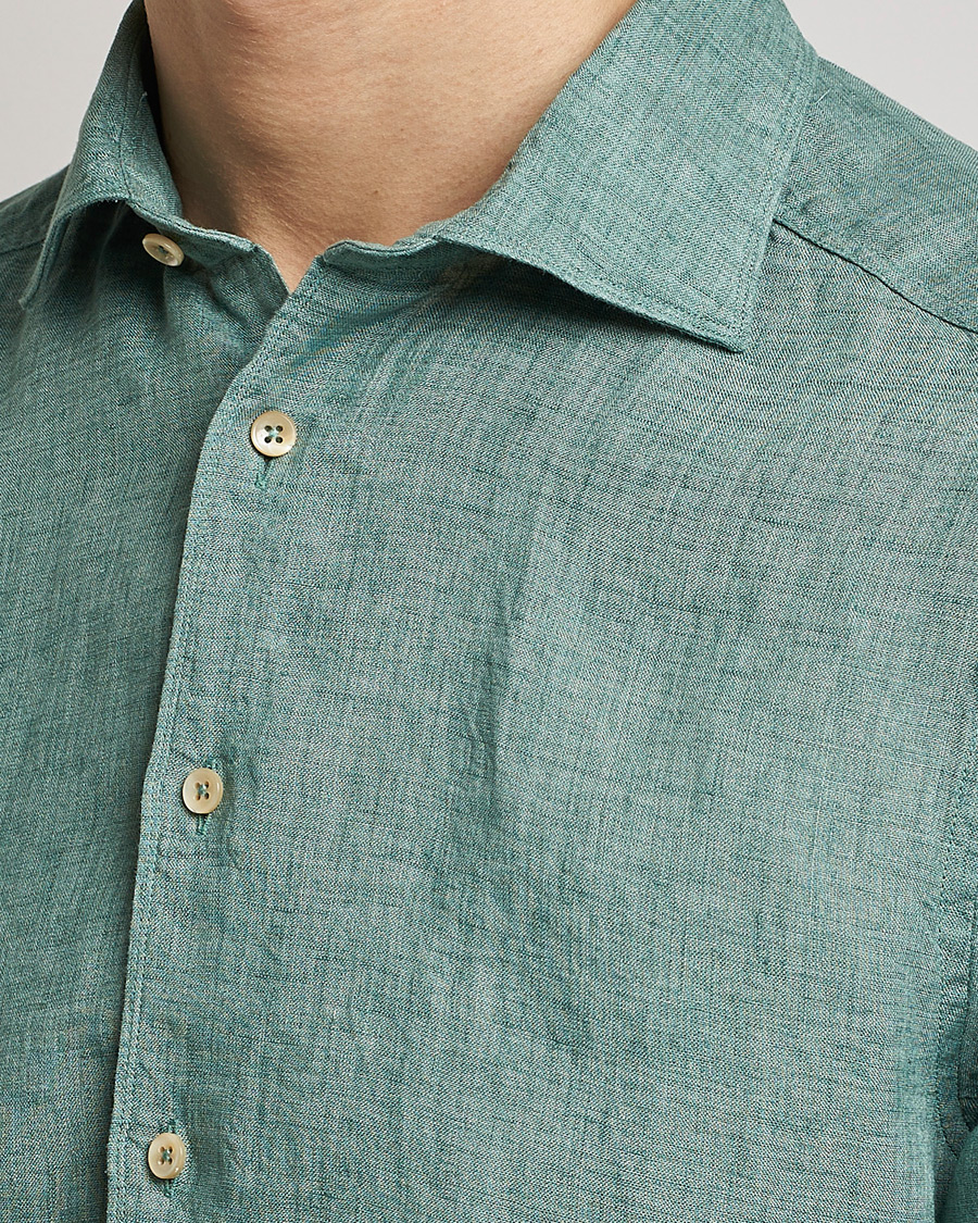 Heren | Overhemden | Stenströms | Slimline Cut Away Linen Shirt Deep Green