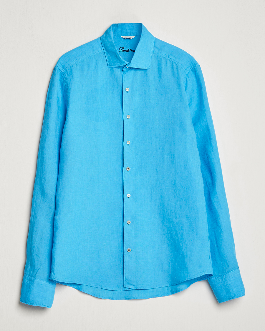 Homme | Chemises | Stenströms | Slimline Cut Away Linen Shirt High Blue
