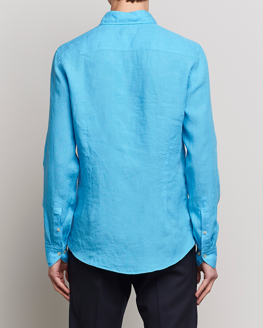 Homme | Chemises | Stenströms | Slimline Cut Away Linen Shirt High Blue