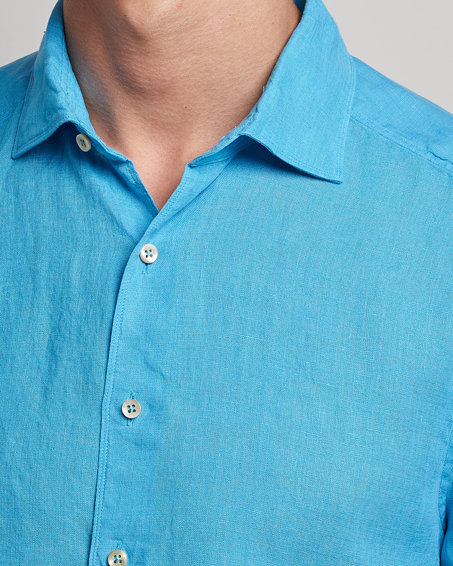 Homme | Chemises | Stenströms | Slimline Cut Away Linen Shirt High Blue