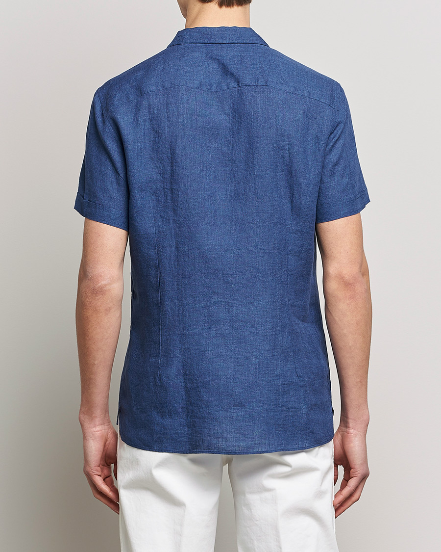 Homme | Chemises | Stenströms | Slimline Short Sleeve Resort Linen Shirt Blue