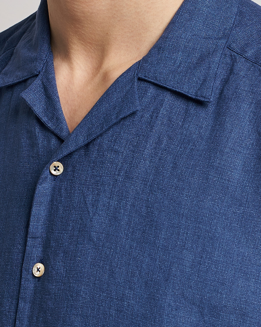 Homme | Chemises | Stenströms | Slimline Short Sleeve Resort Linen Shirt Blue