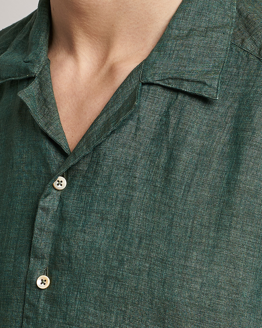 Homme | Chemises | Stenströms | Slimline Short Sleeve Resort Linen Shirt Dark Green