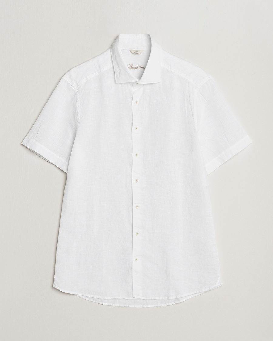Homme | Chemises | Stenströms | Slimline Cut Away Short Sleeve Linen Shirt White