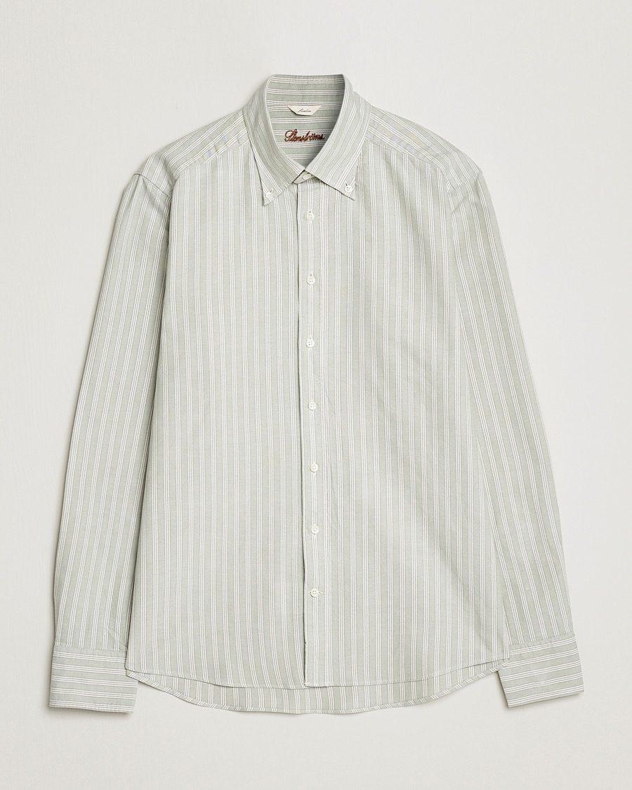 Homme | Chemises | Stenströms | Slimline Washed Striped Oxford Shirt Pistachio