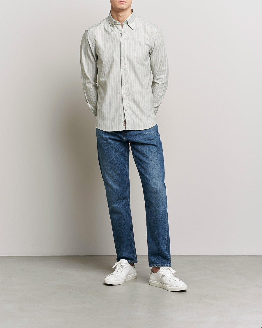 Homme | Chemises | Stenströms | Slimline Washed Striped Oxford Shirt Pistachio
