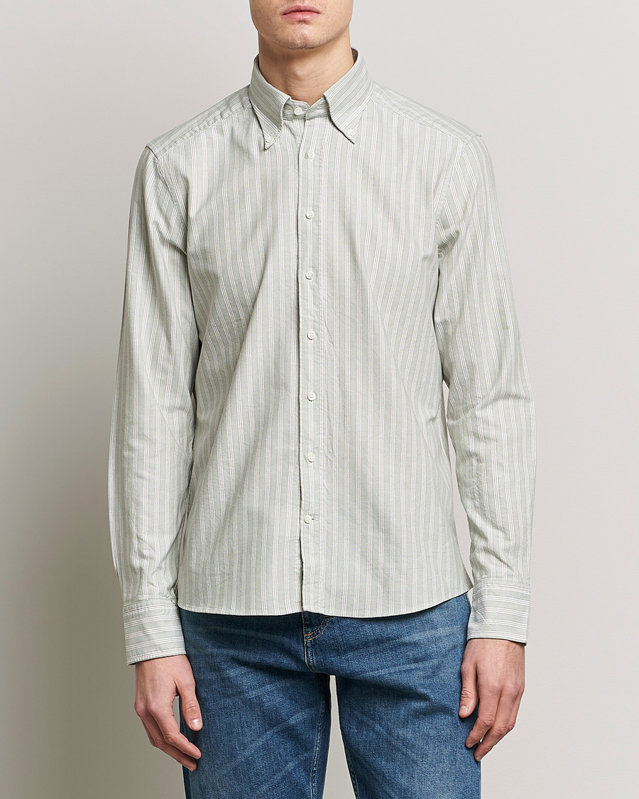 Homme | Chemises | Stenströms | Slimline Washed Striped Oxford Shirt Pistachio
