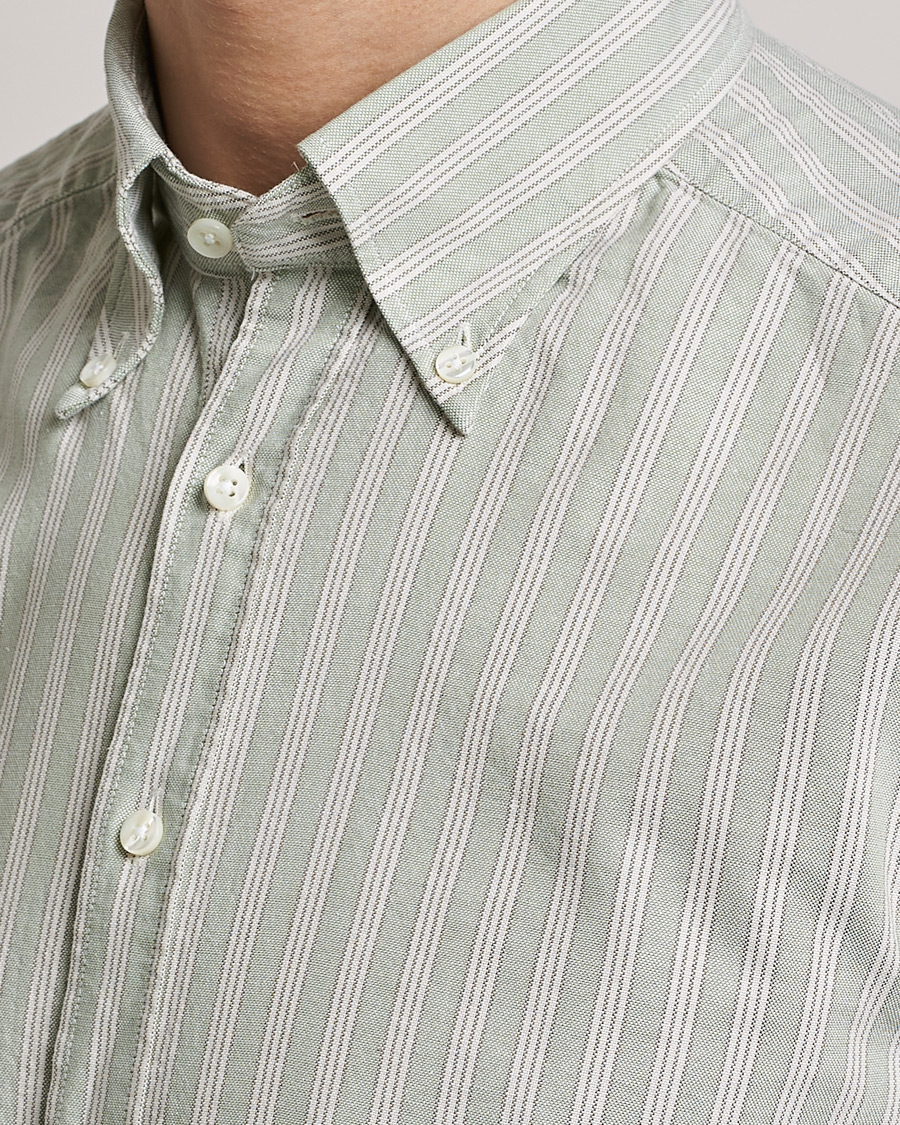 Homme | Chemises | Stenströms | Slimline Washed Striped Oxford Shirt Pistachio