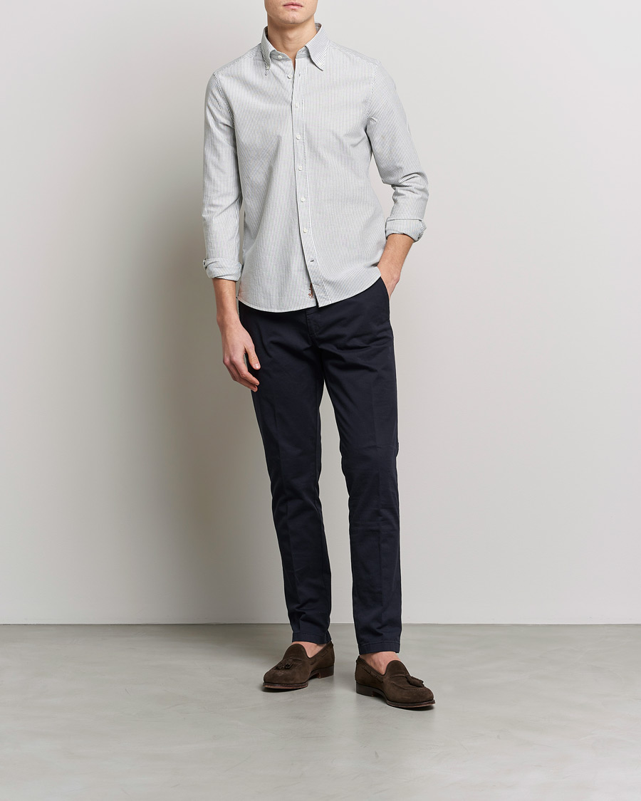 Homme | Chemises | Stenströms | Slimline Washed Striped Oxford Shirt Green