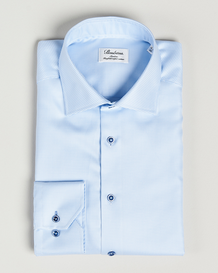 Homme | Chemises | Stenströms | Slimline Cut Away Houndstooth Shirt Blue