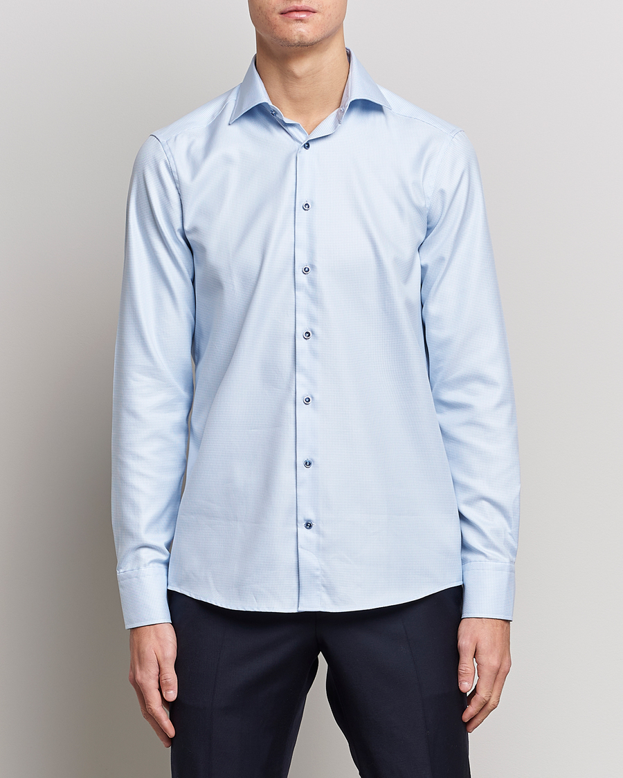 Homme | Chemises | Stenströms | Slimline Cut Away Houndstooth Shirt Blue