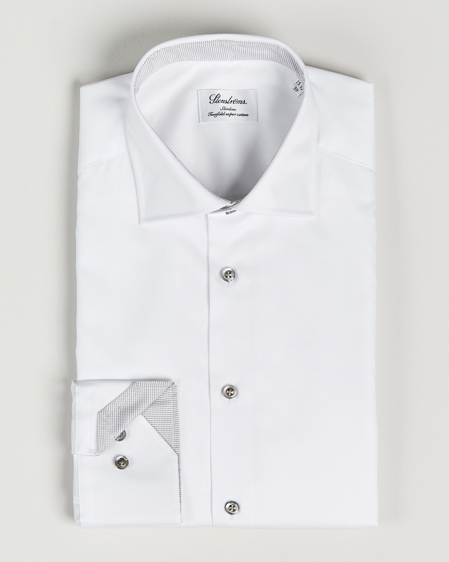 Heren | Overhemden | Stenströms | Slimline Cut Away Contrast Shirt White