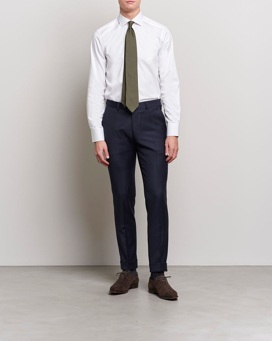 Heren | Overhemden | Stenströms | Slimline Cut Away Contrast Shirt White