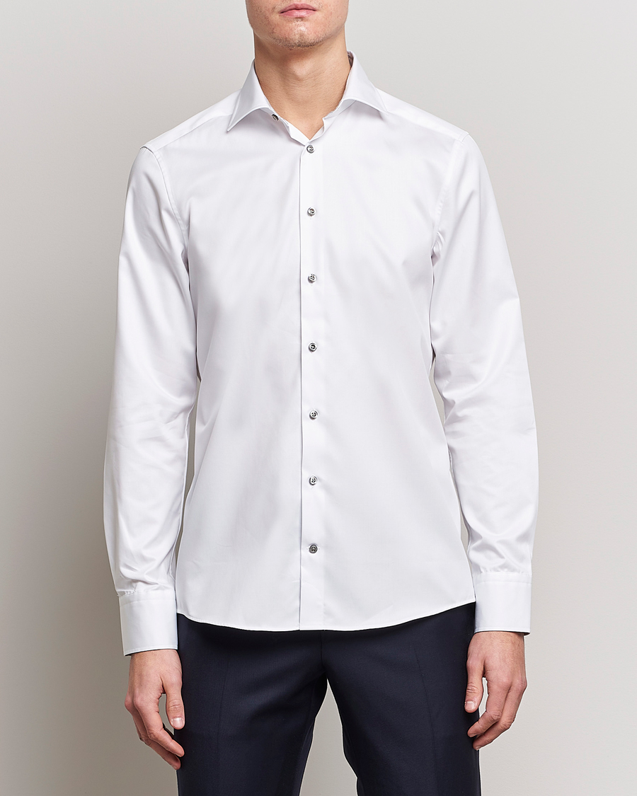Heren | Overhemden | Stenströms | Slimline Cut Away Contrast Shirt White
