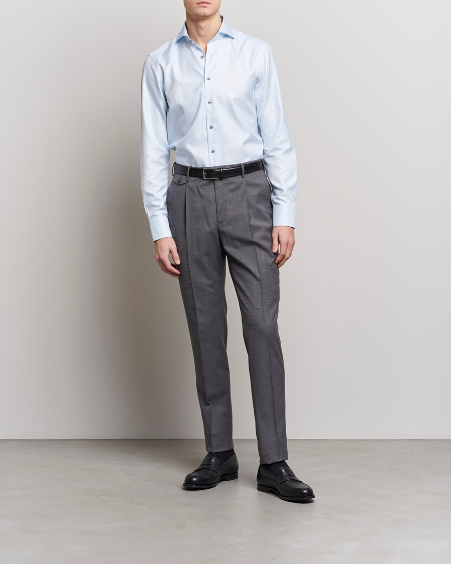 Heren | Overhemden | Stenströms | Slimline Houndstooth Contrast Shirt Blue