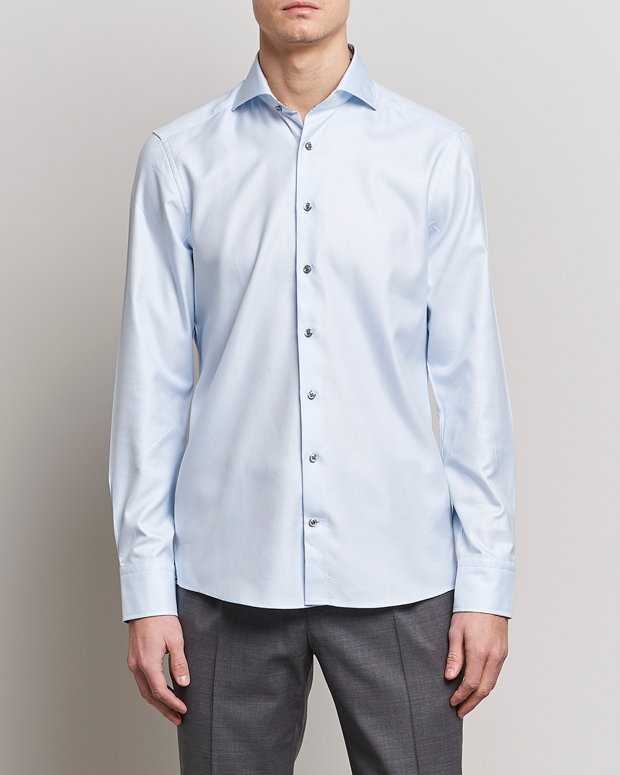 Heren | Overhemden | Stenströms | Slimline Houndstooth Contrast Shirt Blue