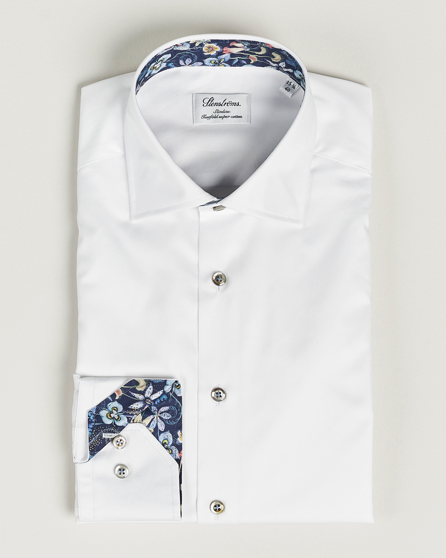 Homme | Chemises | Stenströms | Slimline Cut Away Contrast Shirt White