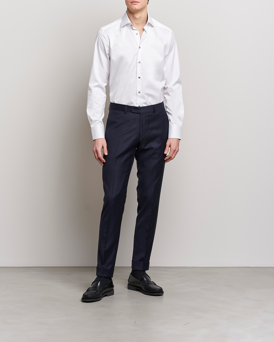 Homme | Chemises | Stenströms | Slimline Cut Away Contrast Shirt White