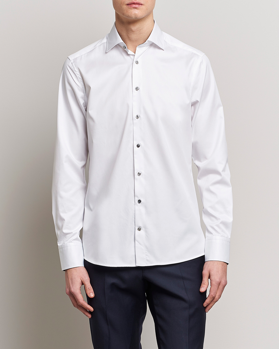 Homme | Chemises | Stenströms | Slimline Cut Away Contrast Shirt White