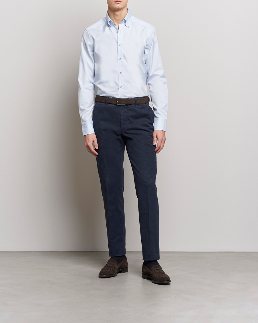Heren | Overhemden | Stenströms | Slimline Button Down Pinpoint Oxford Shirt Blue