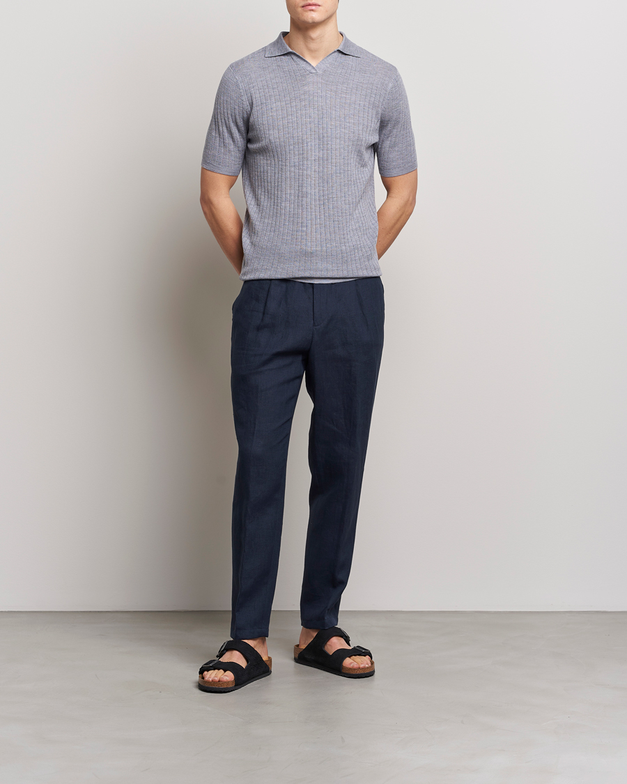 Heren | Polo's | Stenströms | Merino/Lyocell Ribbed Open Collar Polo Grey