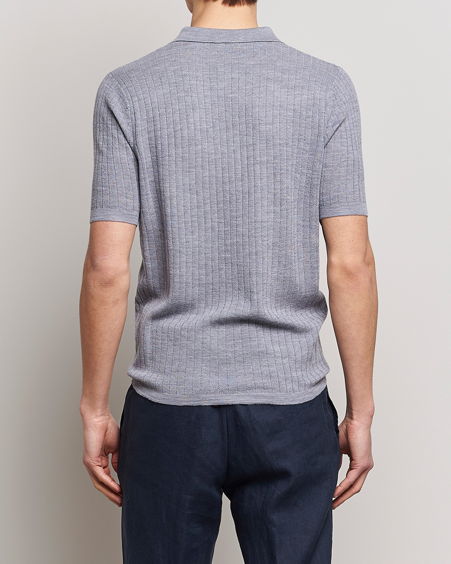 Heren | Polo's | Stenströms | Merino/Lyocell Ribbed Open Collar Polo Grey