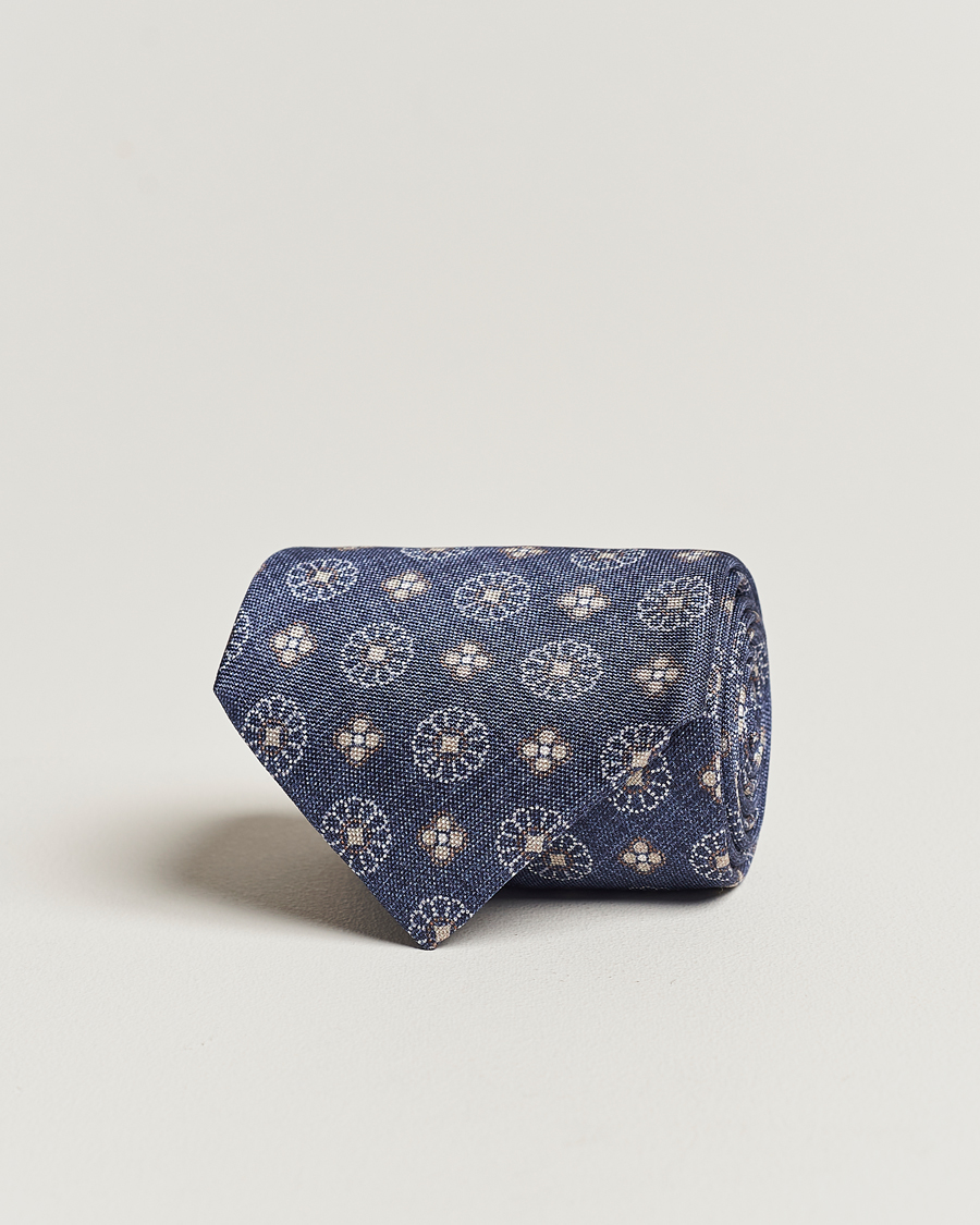 Homme | Stenströms Flower Printed Silk Tie Navy | Stenströms | Flower Printed Silk Tie Navy