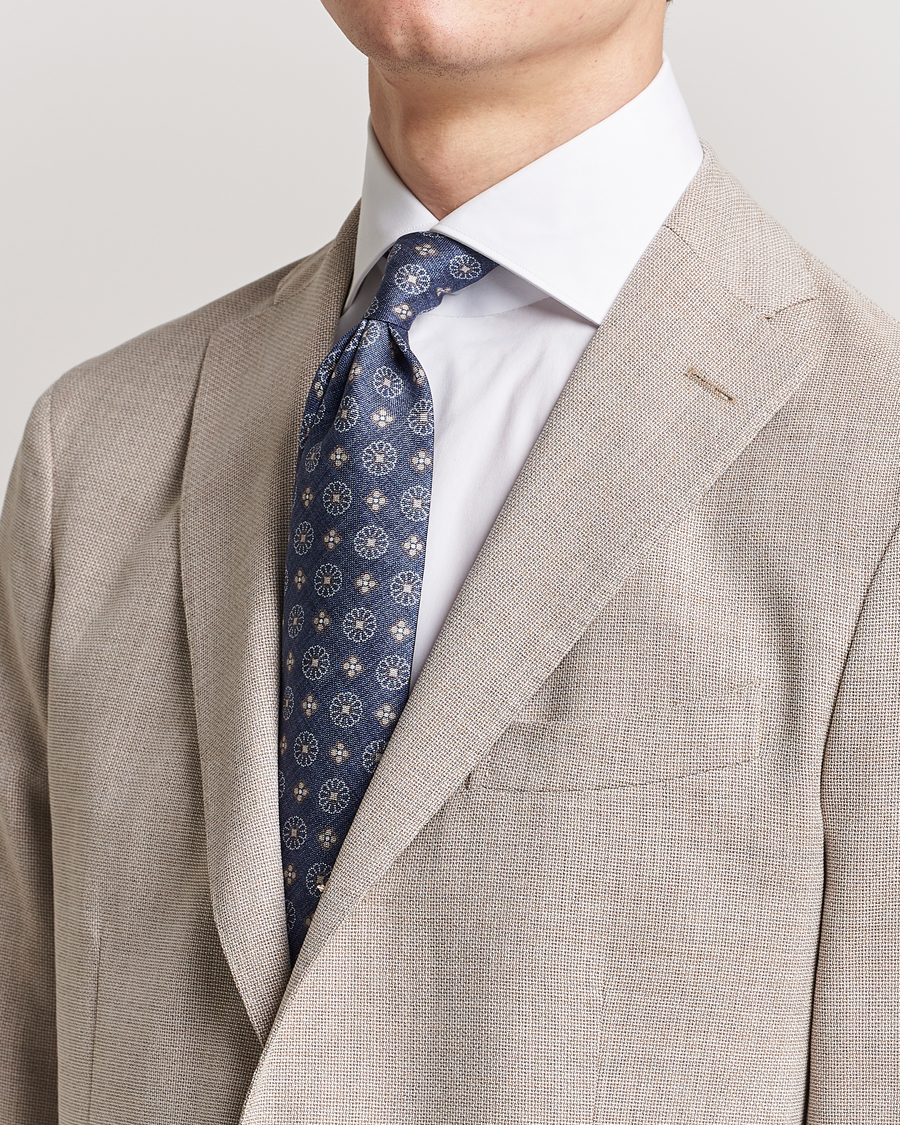 Homme | Stenströms Flower Printed Silk Tie Navy | Stenströms | Flower Printed Silk Tie Navy
