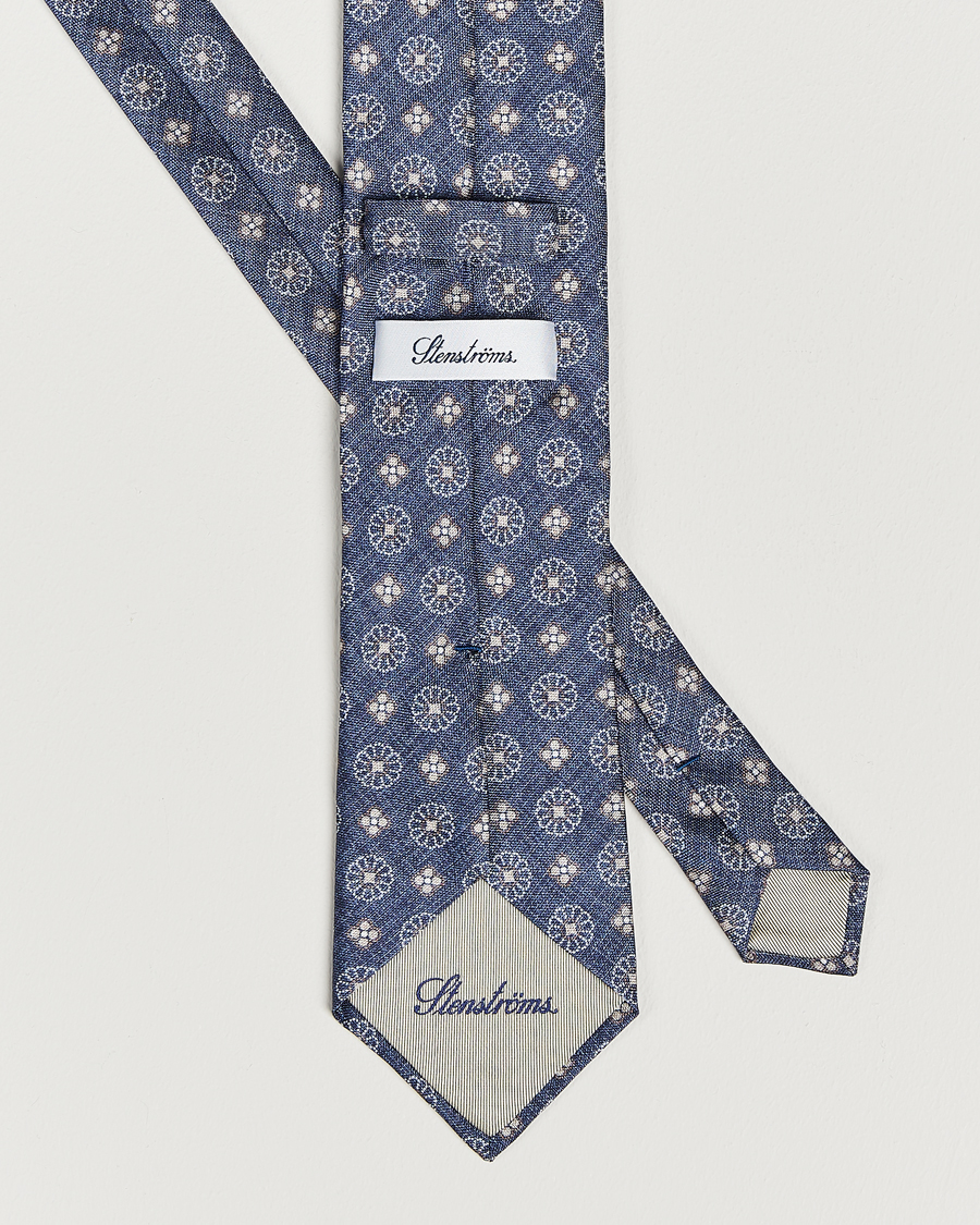 Homme | Stenströms Flower Printed Silk Tie Navy | Stenströms | Flower Printed Silk Tie Navy