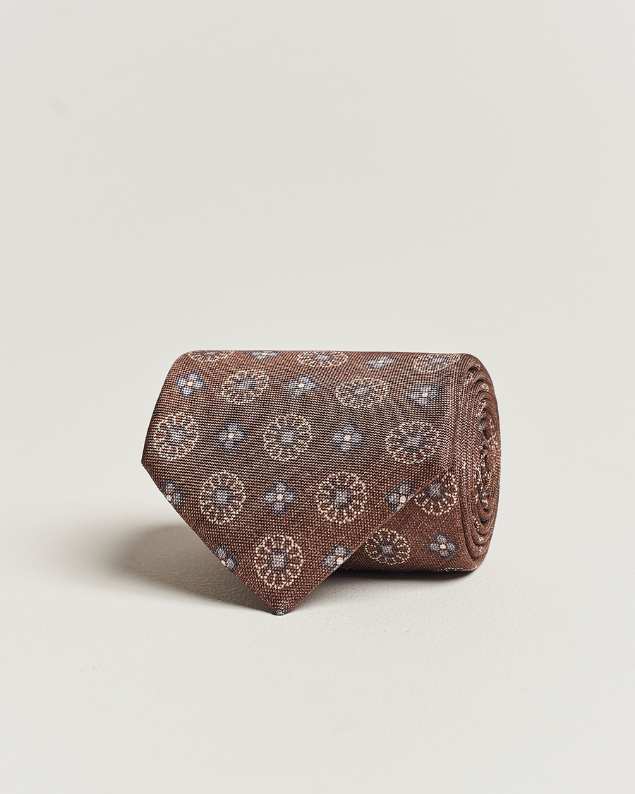 Homme | Stenströms Flower Printed Silk Tie Brown | Stenströms | Flower Printed Silk Tie Brown