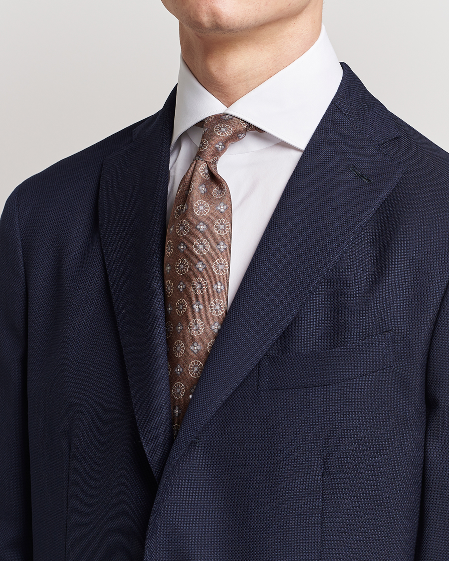 Homme | Stenströms Flower Printed Silk Tie Brown | Stenströms | Flower Printed Silk Tie Brown