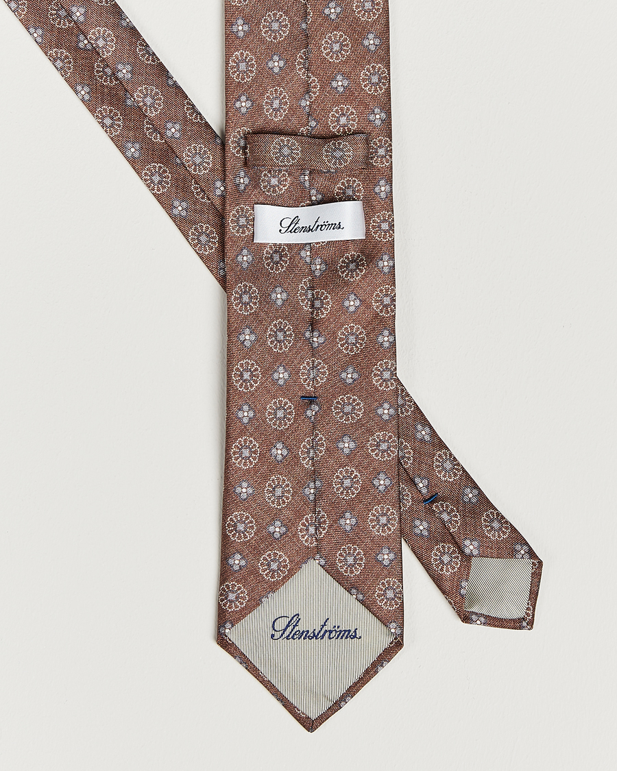 Homme | Stenströms Flower Printed Silk Tie Brown | Stenströms | Flower Printed Silk Tie Brown