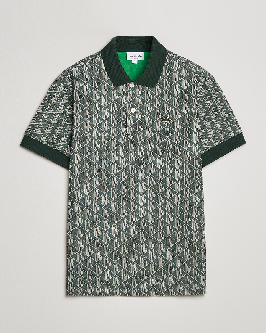 Homme | Polos | Lacoste | Classic Fit Monogram Polo Green/Wood Shaving