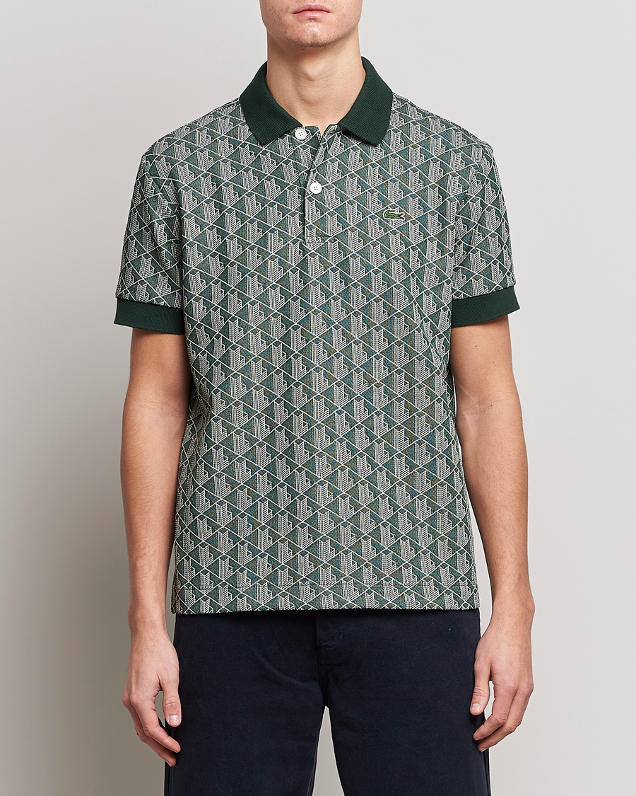 Homme | Polos | Lacoste | Classic Fit Monogram Polo Green/Wood Shaving