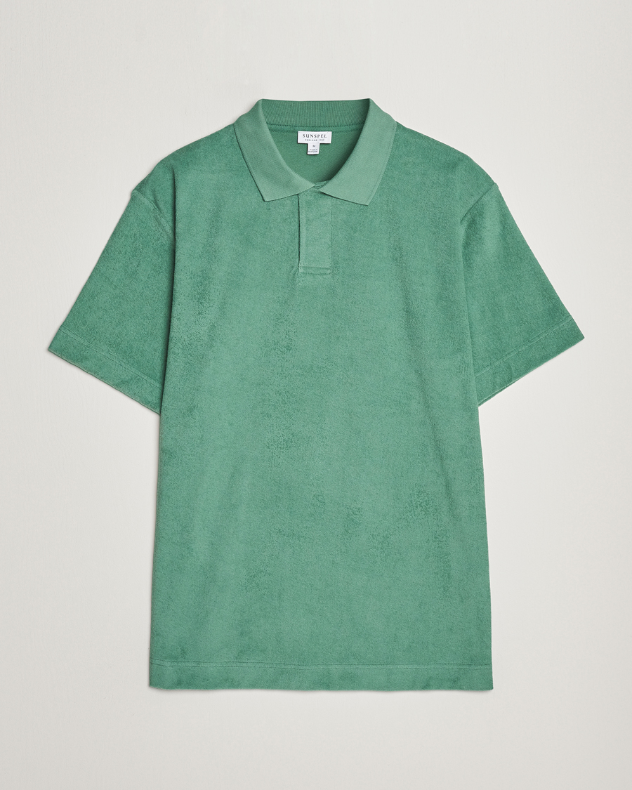 Homme | Polos | Sunspel | Towelling Polo Shirt Thyme Green